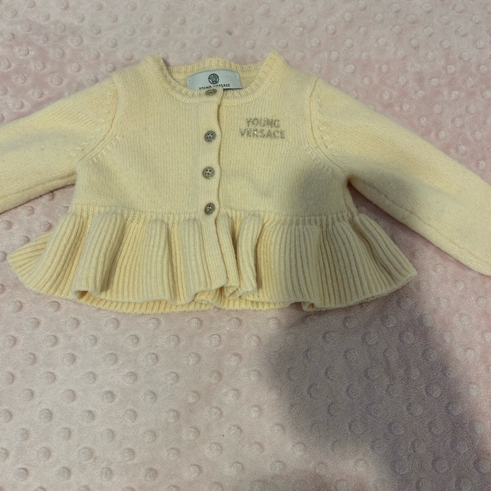 Versace Girls Cream Wool Cardigan 6M Authentic Young Versace